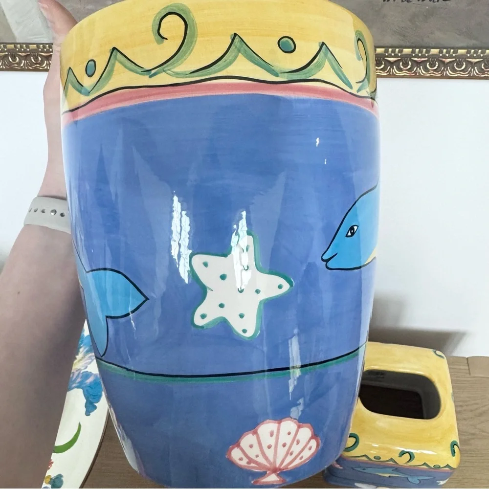 NEW 90’s Bathroom Ceramic Decor - Blue and Yellow Dolphin Bathroom Set